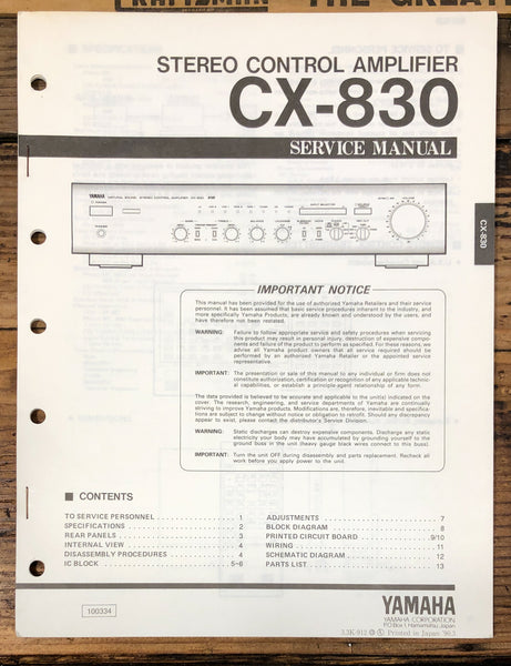 Yamaha CX-830 Preamp Preamplifier Service Manual *Original*