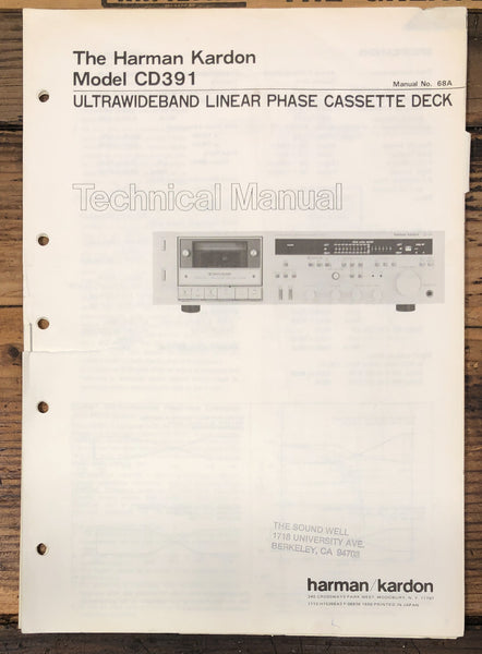 Harman Kardon CDC391 CD-391 CD Player  Service Manual *Original*