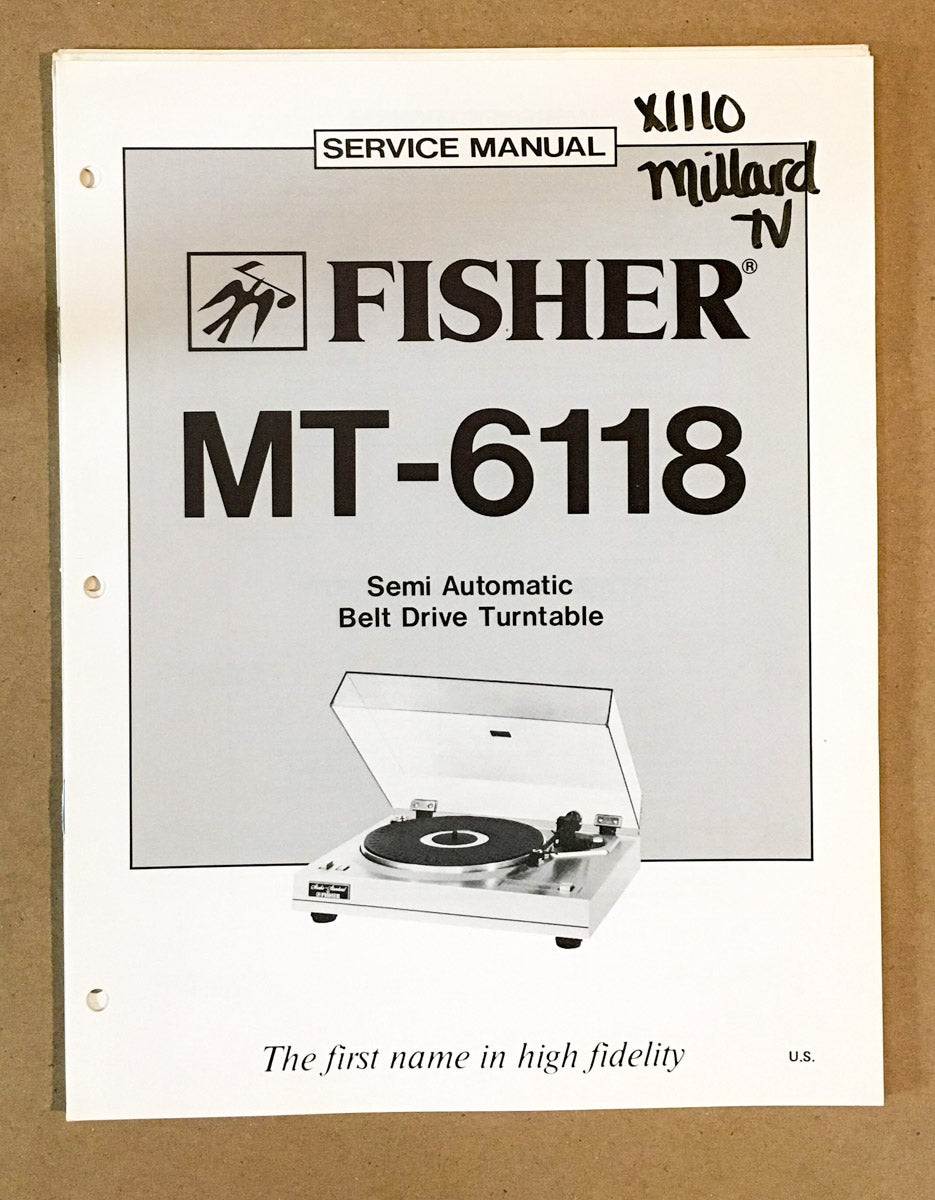 Fisher MT-6118 Record Player / Turntable Service Manual *Original*