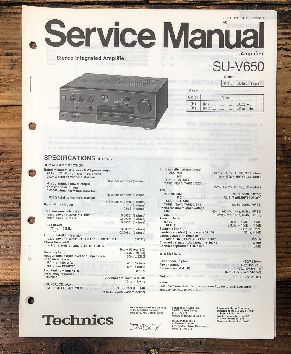 Technics SU-V650 Amplifier Service Manual *Original*