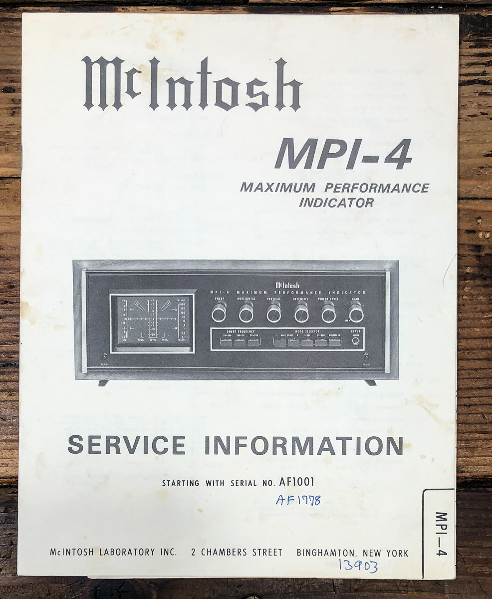 McIntosh MPI-4 Performance Indicator Service Manual *Original*