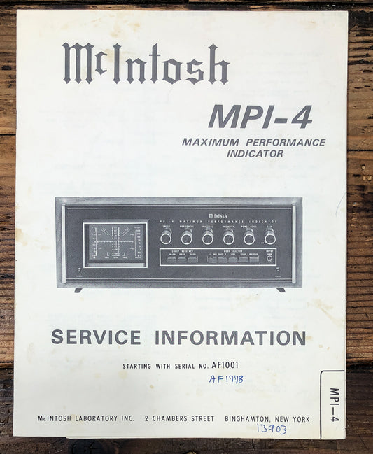 McIntosh MPI-4 Performance Indicator Service Manual *Original*