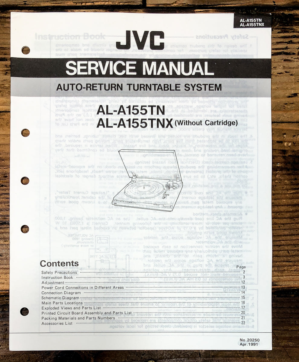JVC AL-A155 Record Player / Turntable Service Manual *Original*