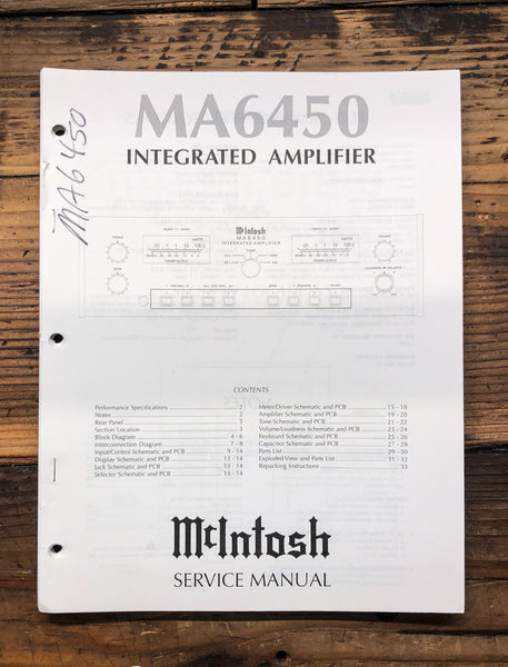 McIntosh MA6450 MA6450 Amplifier  Service Manual *Original*