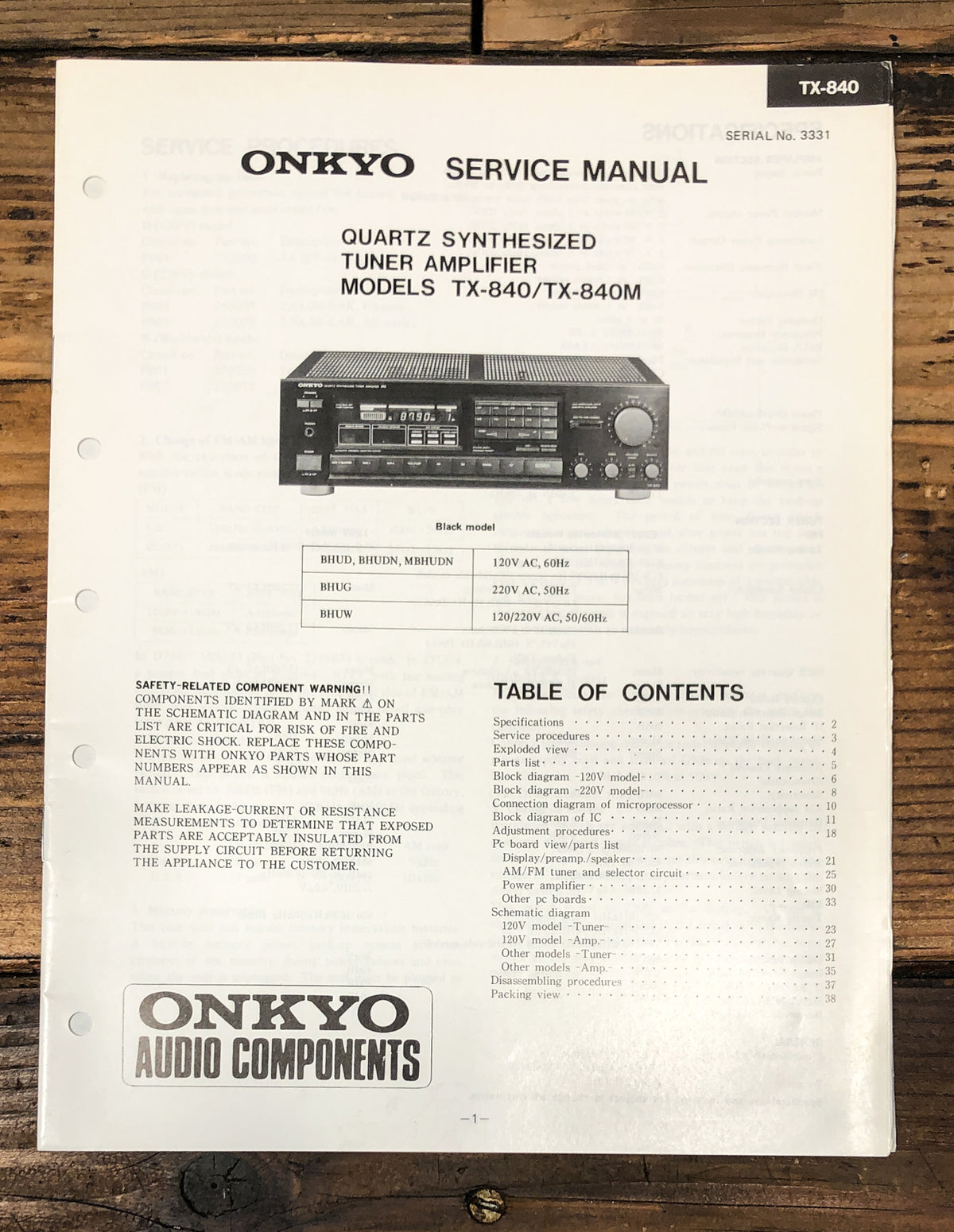 Onkyo TX-840 TX-840M Receiver Service Manual *Original*