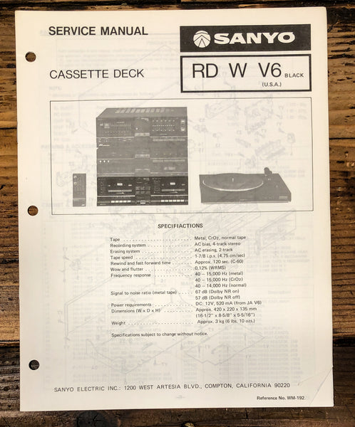 Sanyo RD WV6 RD-W V6 Cassette Service Manual *Original*