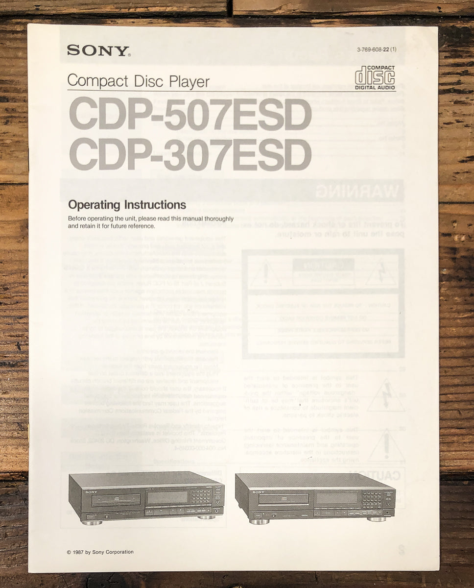 Sony CDP-307ESD CDP-507ESD CD Player Owners / User Manual *Original*