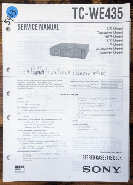 Sony TC-WE435 Cassette  Service Manual *Original*