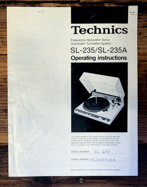 Technics SL-235 SL-235A Turntable  Owner / User Manual *Original*