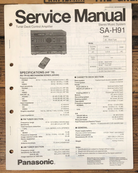 Panasonic SA-H91 Stereo Service Manual *Original*