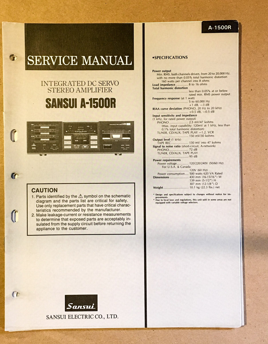 Sansui A-1500R Amplifier Service Manual *Original*
