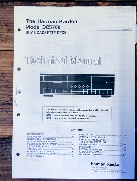 Harman Kardon DC-5700 DC5700 Cassette  Owner / User Manual *Original*