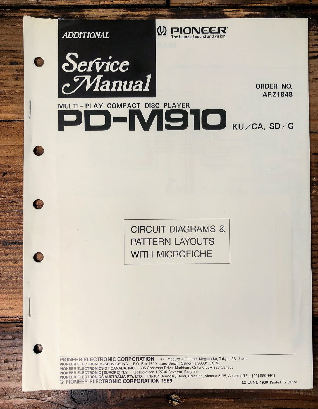 Pioneer PD-M910 CD Changer Supp. Service Manual *Original*