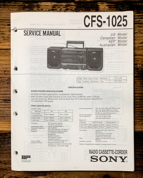 Sony CFS-1025 Radio / Stereo  Service Manual *Original*