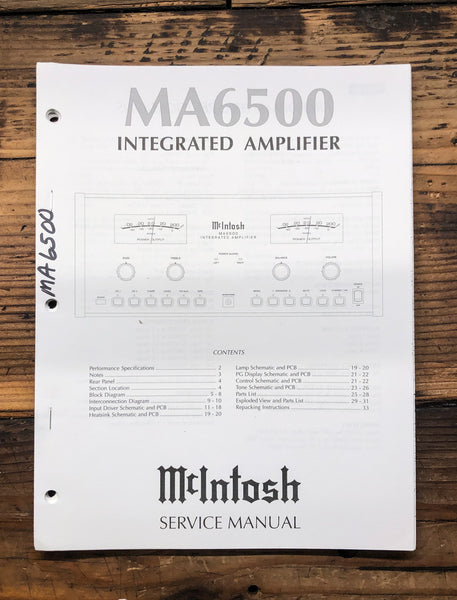 McIntosh MA6500 MA6500 Amplifier  Service Manual *Original*