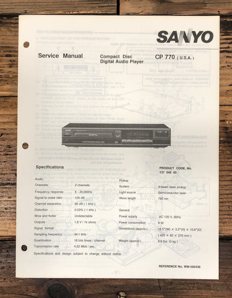 Sanyo CP-770 CP-770 CD Player Service Manual *Original*