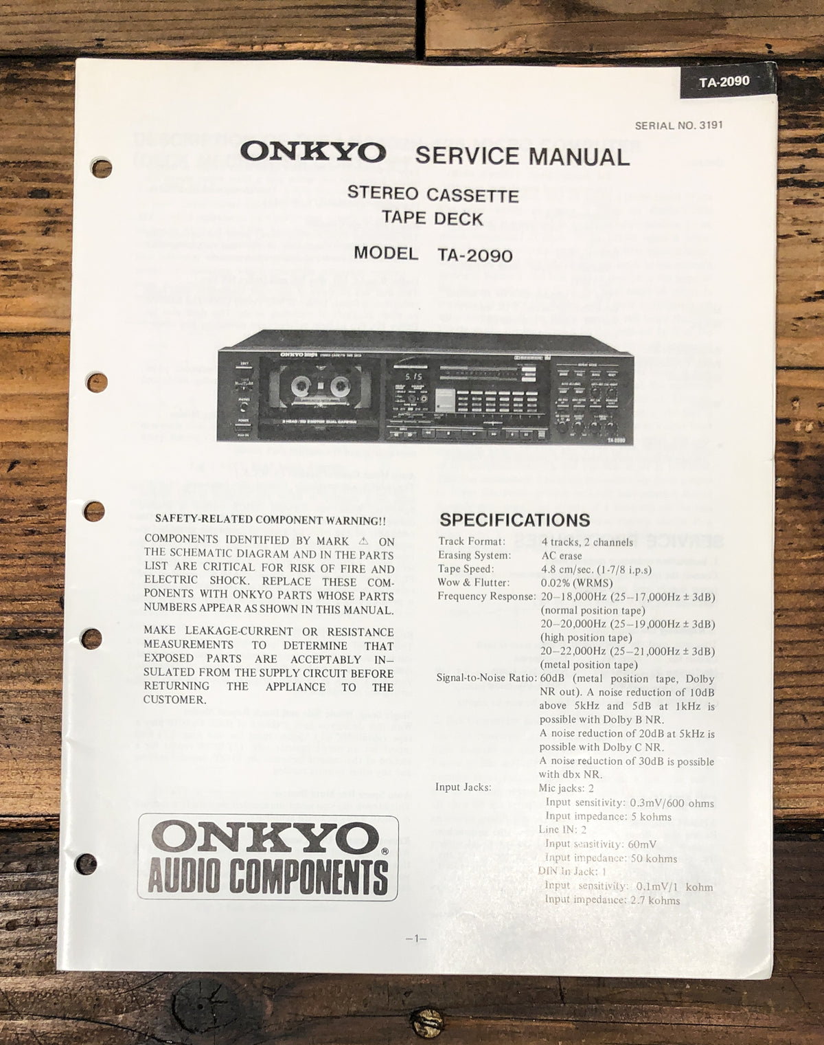Onkyo TA-2090 Cassette Service Manual *Original*