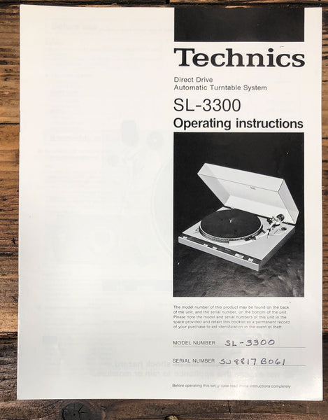 Technics SL-3300 Record Player / Turntable Owners / User Manual *Original*