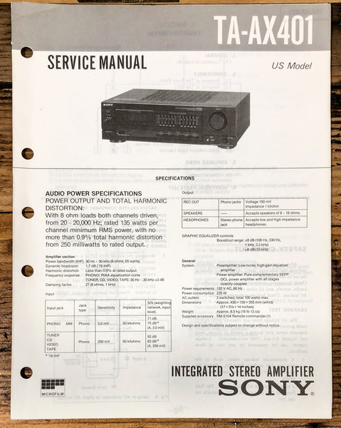Sony TA-AX401 Amplifier  Service Manual *Original*