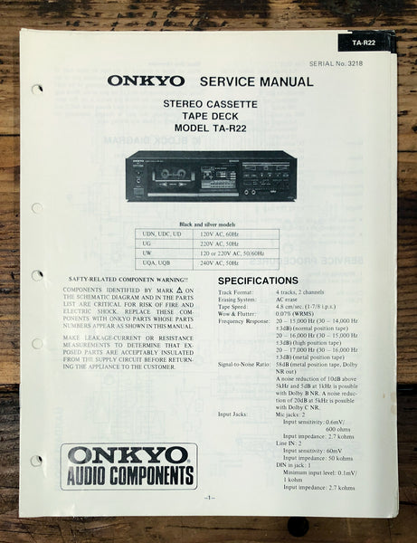 Onkyo TA-R22 Cassette  Service Manual *Original*