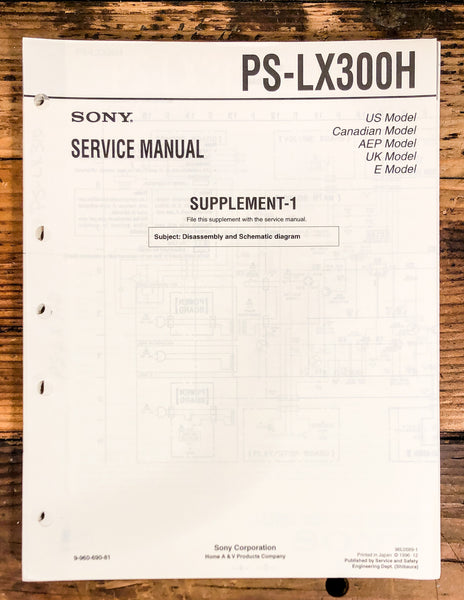 Sony PS-LX300H Record Player / Turntable Supp. Service Manual *Original*