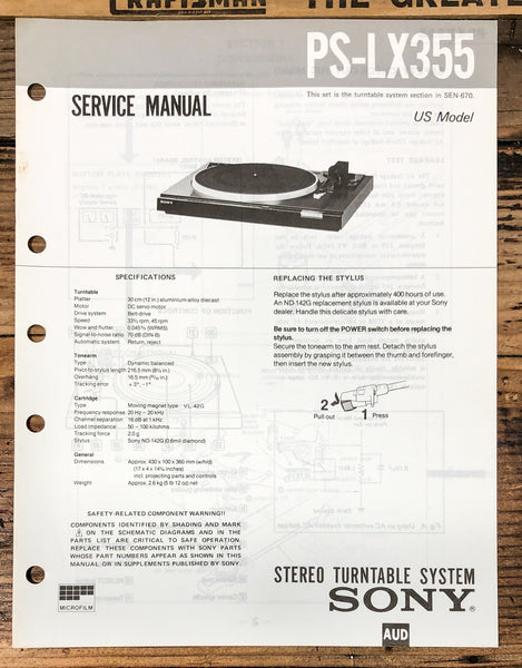 Sony PS-LX355 Record Player / Turntable  Service Manual *Original*