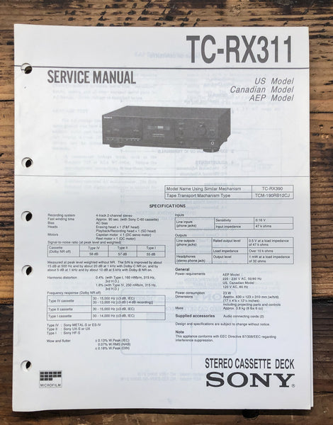 Sony TC-RX311 Cassette  Service Manual *Original*