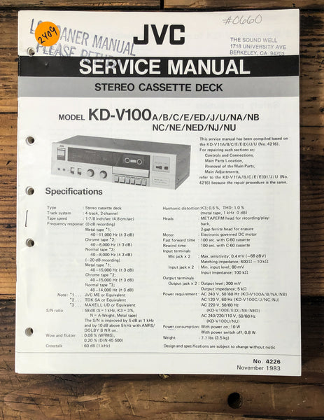 JVC KD-V100 Cassette  Service Manual *Original*