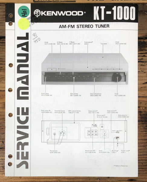 Kenwood KT-1000 Tuner  Service Manual *Original*