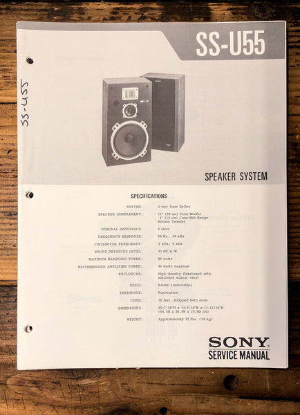 Sony SS-U55 Speaker  Service Manual *Original*