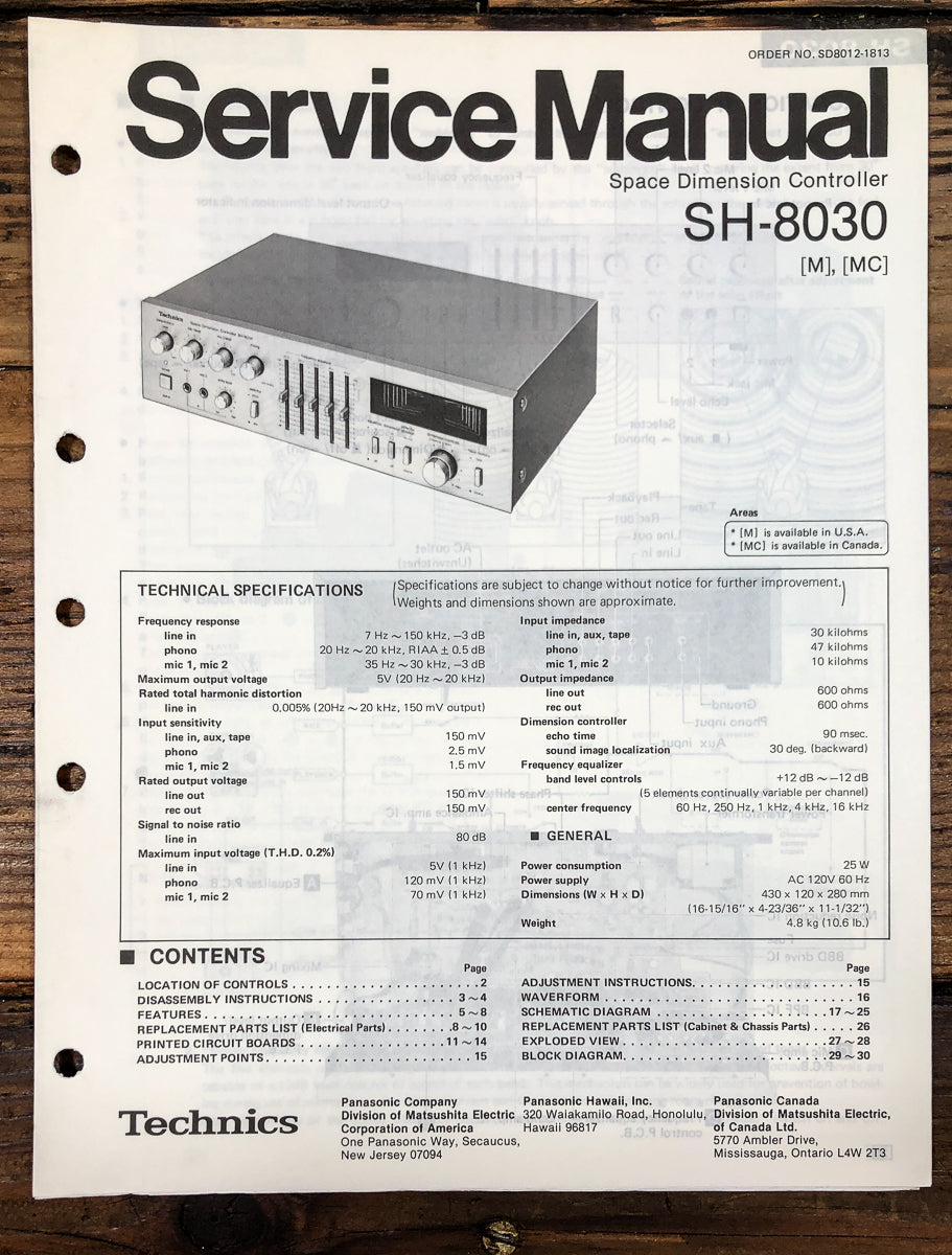 Technics SH-8030 Equalizer Service Manual *Original*