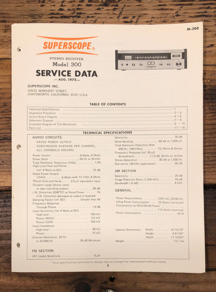 Superscope Model 300 Receiver  Service Manual *Original*