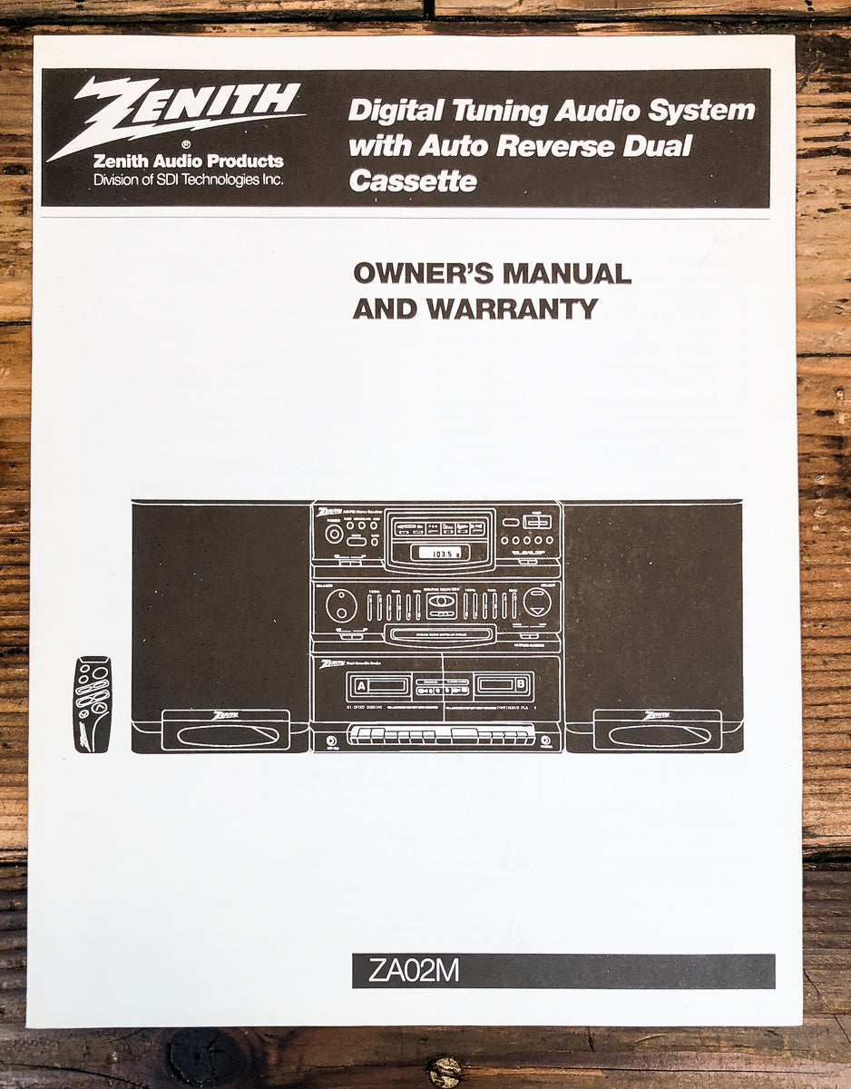 Zenith ZA02M Stereo Owners / User Manual *Original*