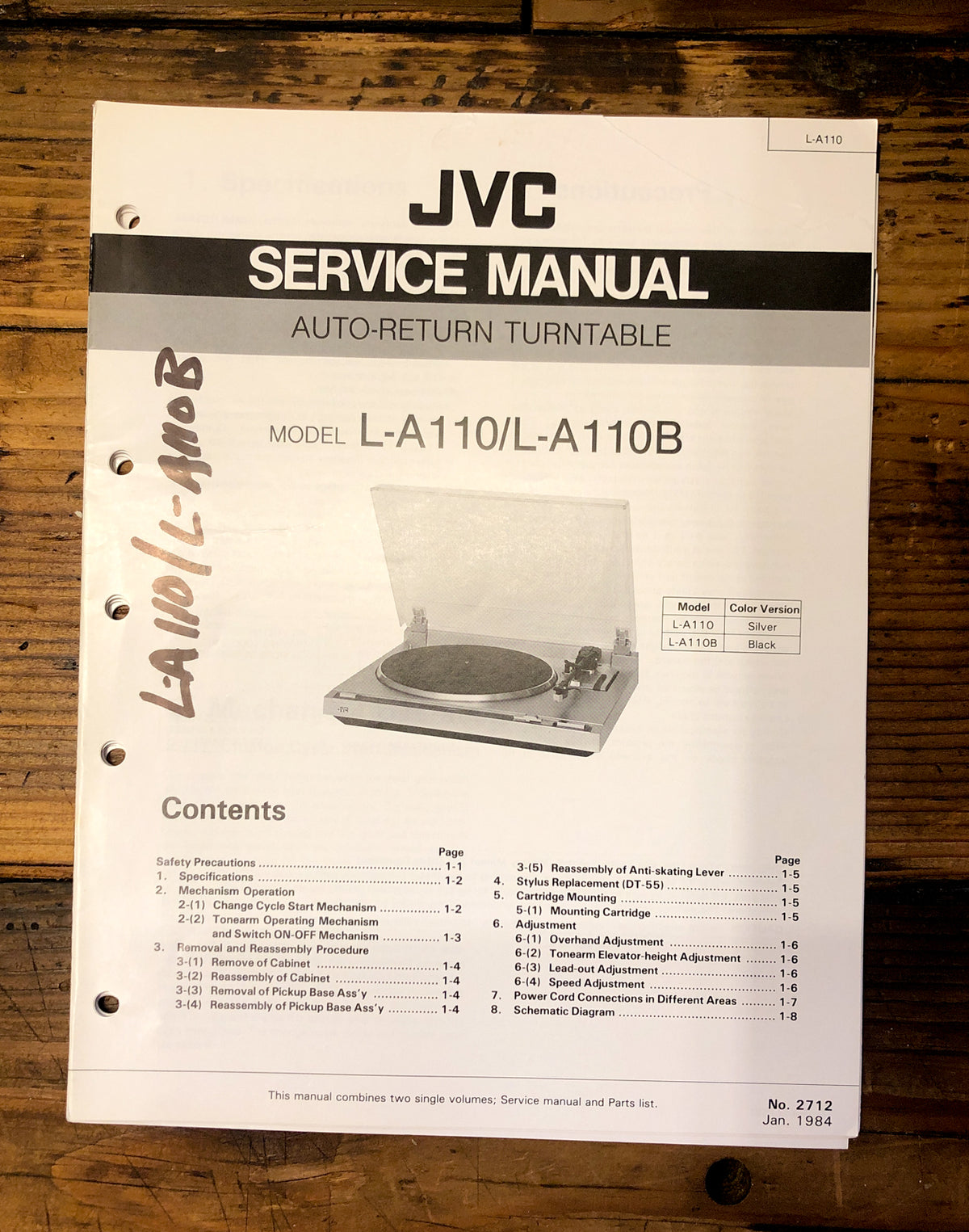 JVC L-A110 L-A110B Record Player / Turntable  Service Manual *Original*