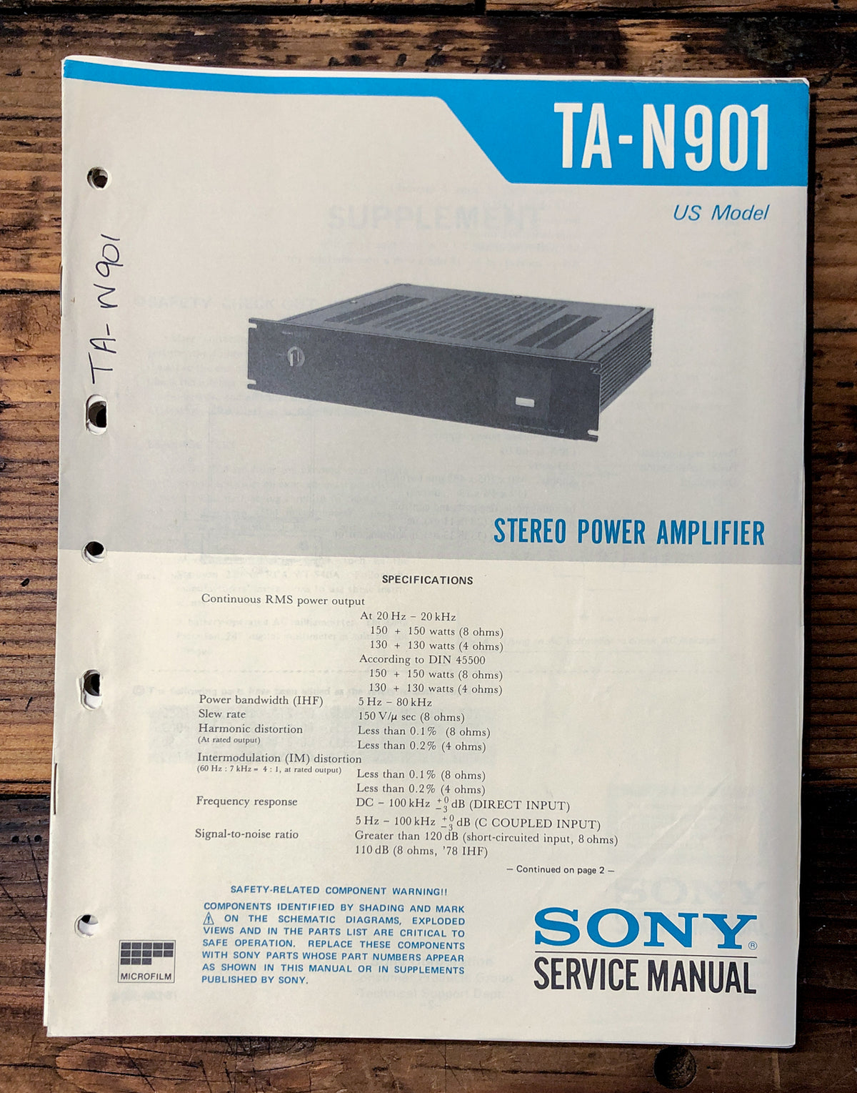 Sony TA-N901 Amplifier  Service Manual *Original*