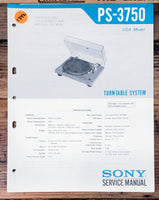 Sony PS-3750 Record Player / Turntable  Service Manual *Original*