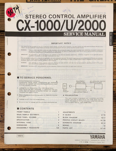Yamaha CX-1000 -1000U CX-2000 Preamp / Preamplifier  Service Manual *Original*