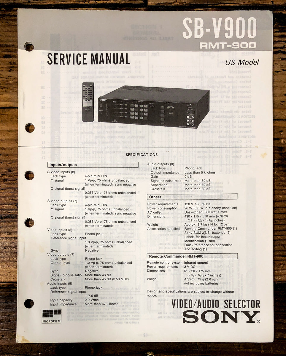 Sony SB-V900 Selector Service Manual *Original*