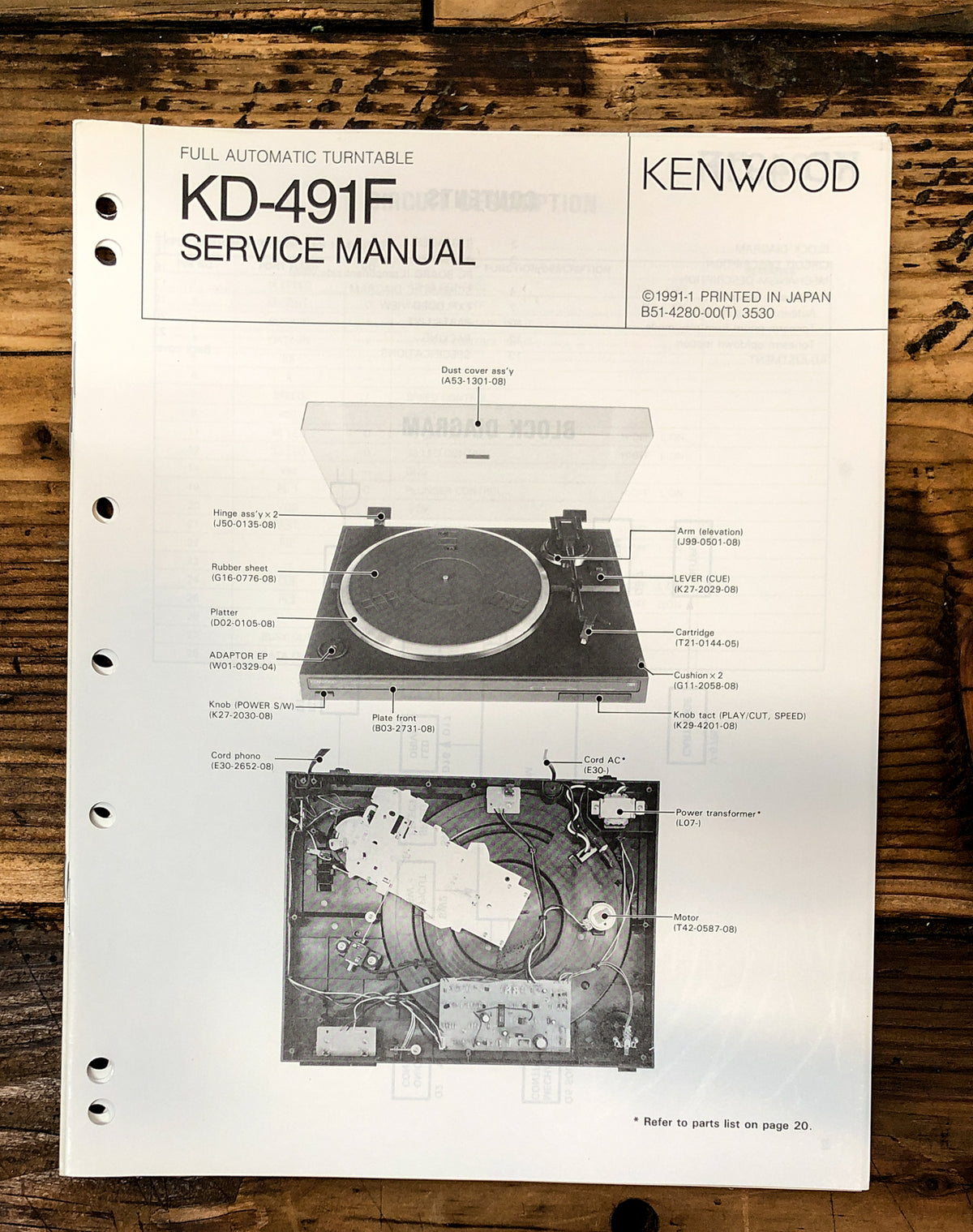 Kenwood KD-491F Record Player / Turntable  Service Manual *Original*
