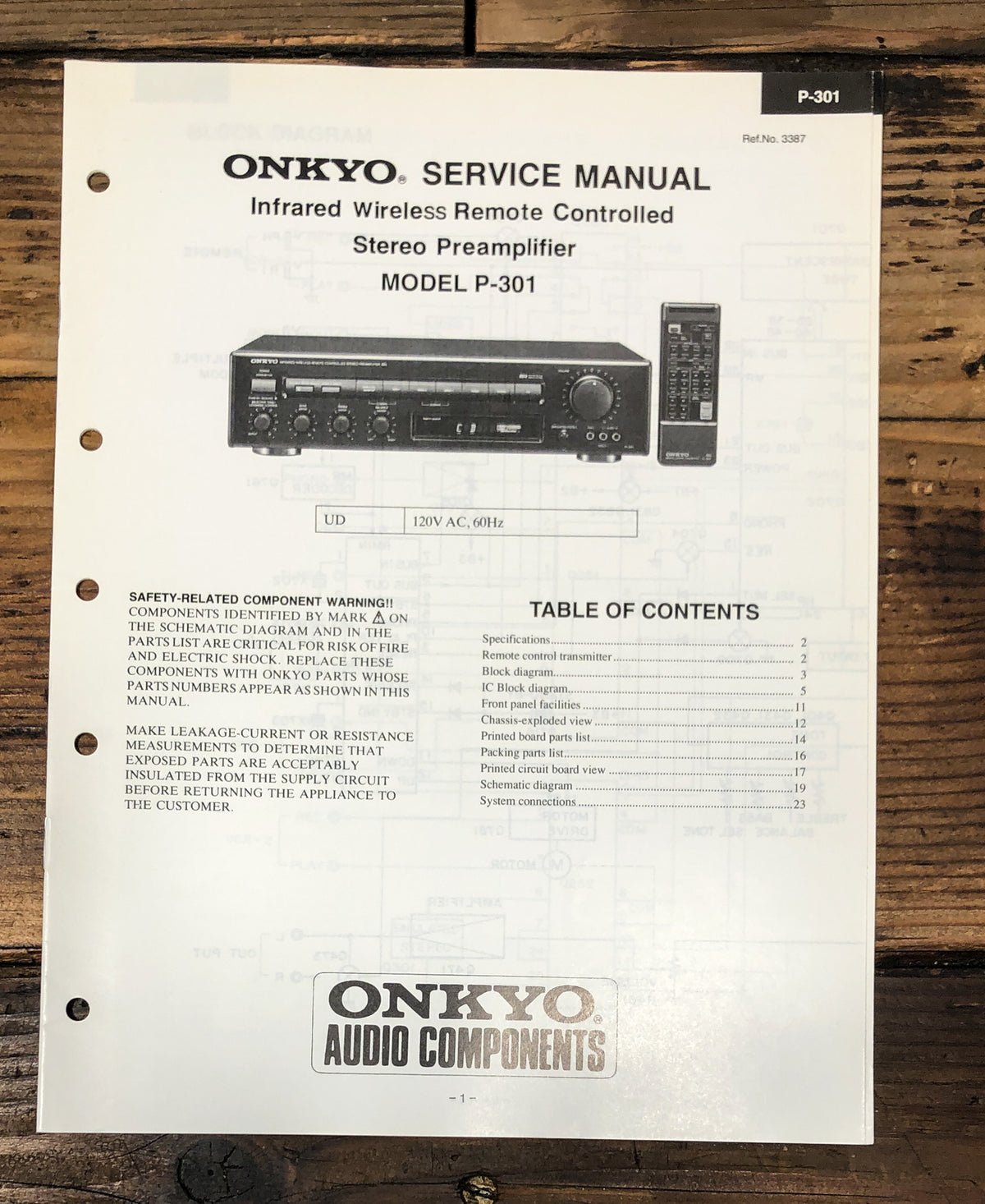 Onkyo P-301 Preamp / Preamplifier  Service Manual *Original*