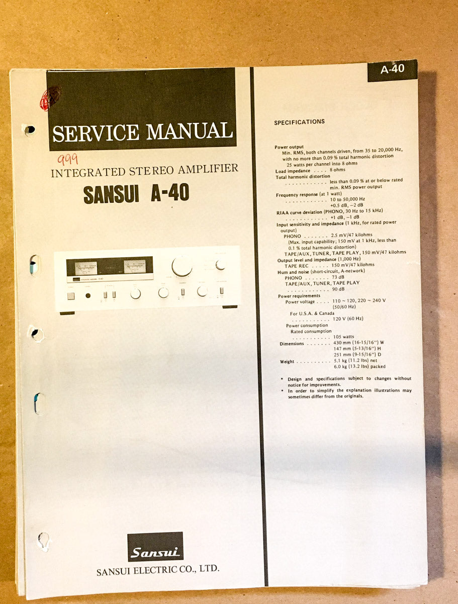 Sansui AU-40 Amplifier Service Manual *Original*