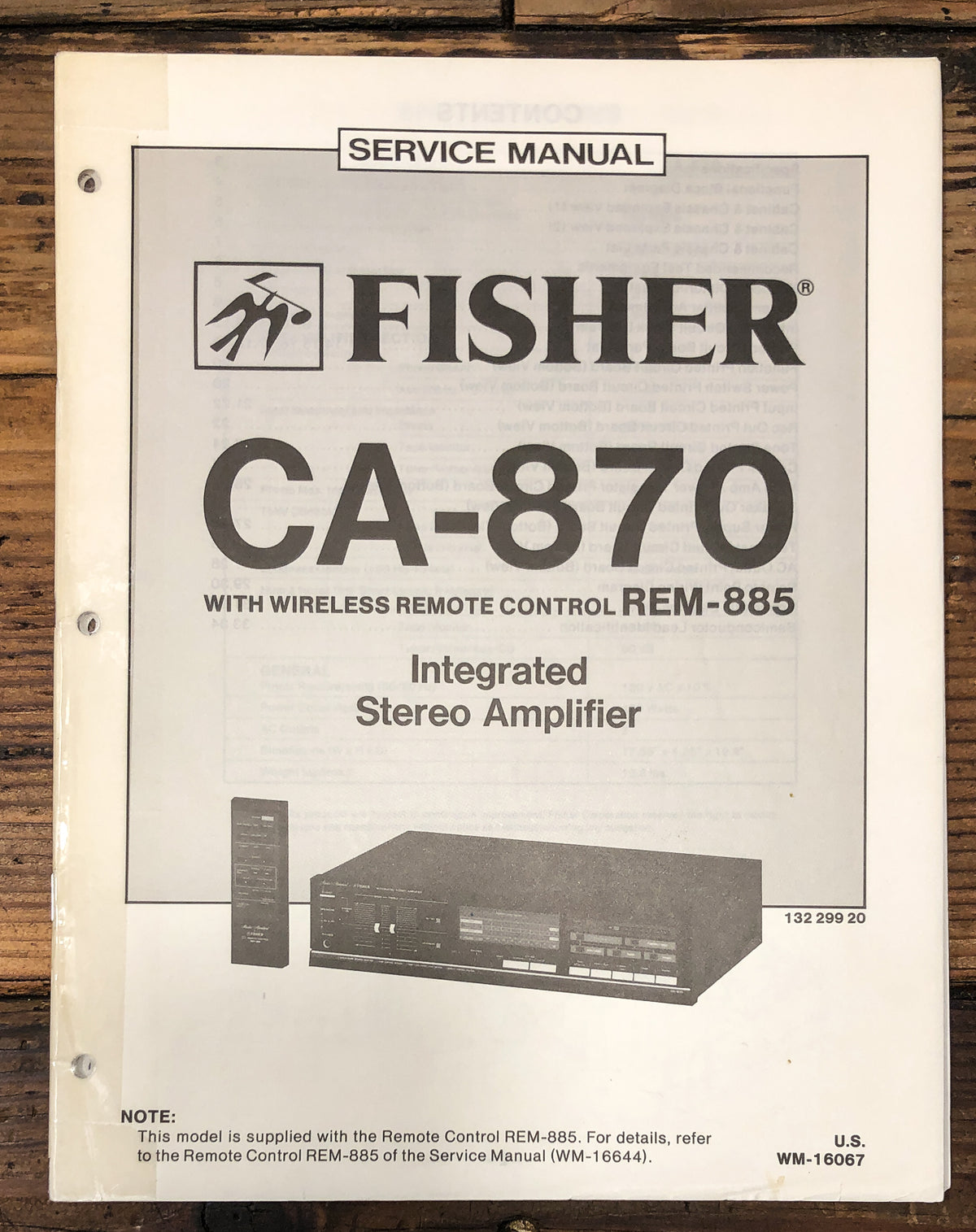 Fisher CA-870 Amplifier Service Manual *Original*