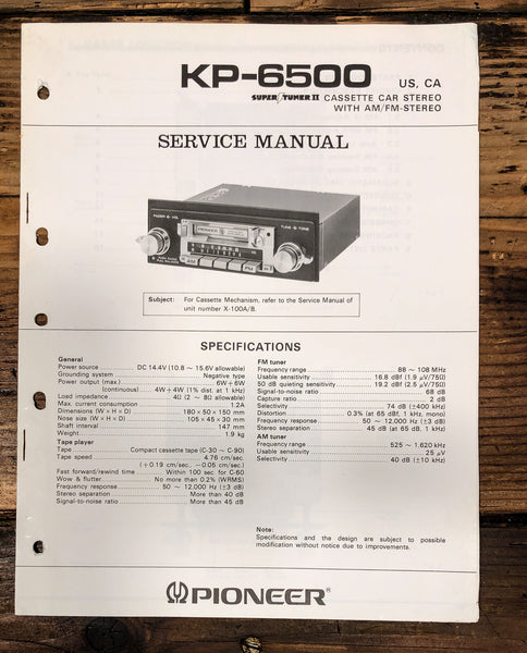 Pioneer KP-6500 Car Cassette Service Manual *Original*