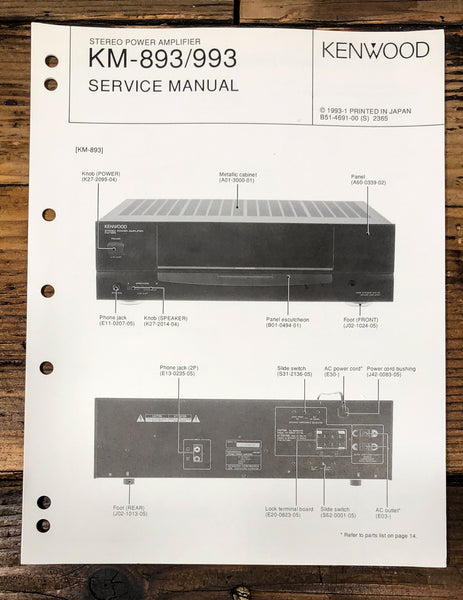 Kenwood KM-893 KM-993 Amplifier Service Manual *Original*