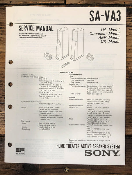 Sony SA-VA3 Speaker  Service Manual *Original*