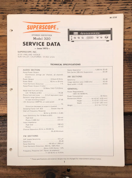 Superscope Model 320 Receiver  Service Manual *Original*