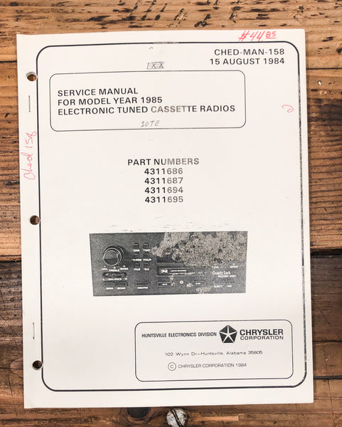 Chrysler 4311686 4311687 4311694 4311695 1985 Car Radio Service Manual *Orig*