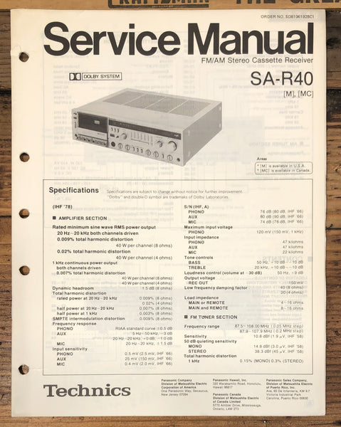Technics SA-R40 Receiver Service Manual *Original*