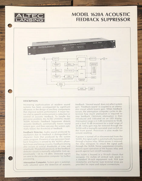 Altec Model 1620A Acoustic Suppressor  Owners & Schematic Manual *ORIGINAL*