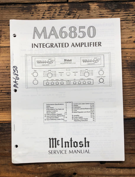 McIntosh MA6850 MA6850 Amplifier  Service Manual *Original*